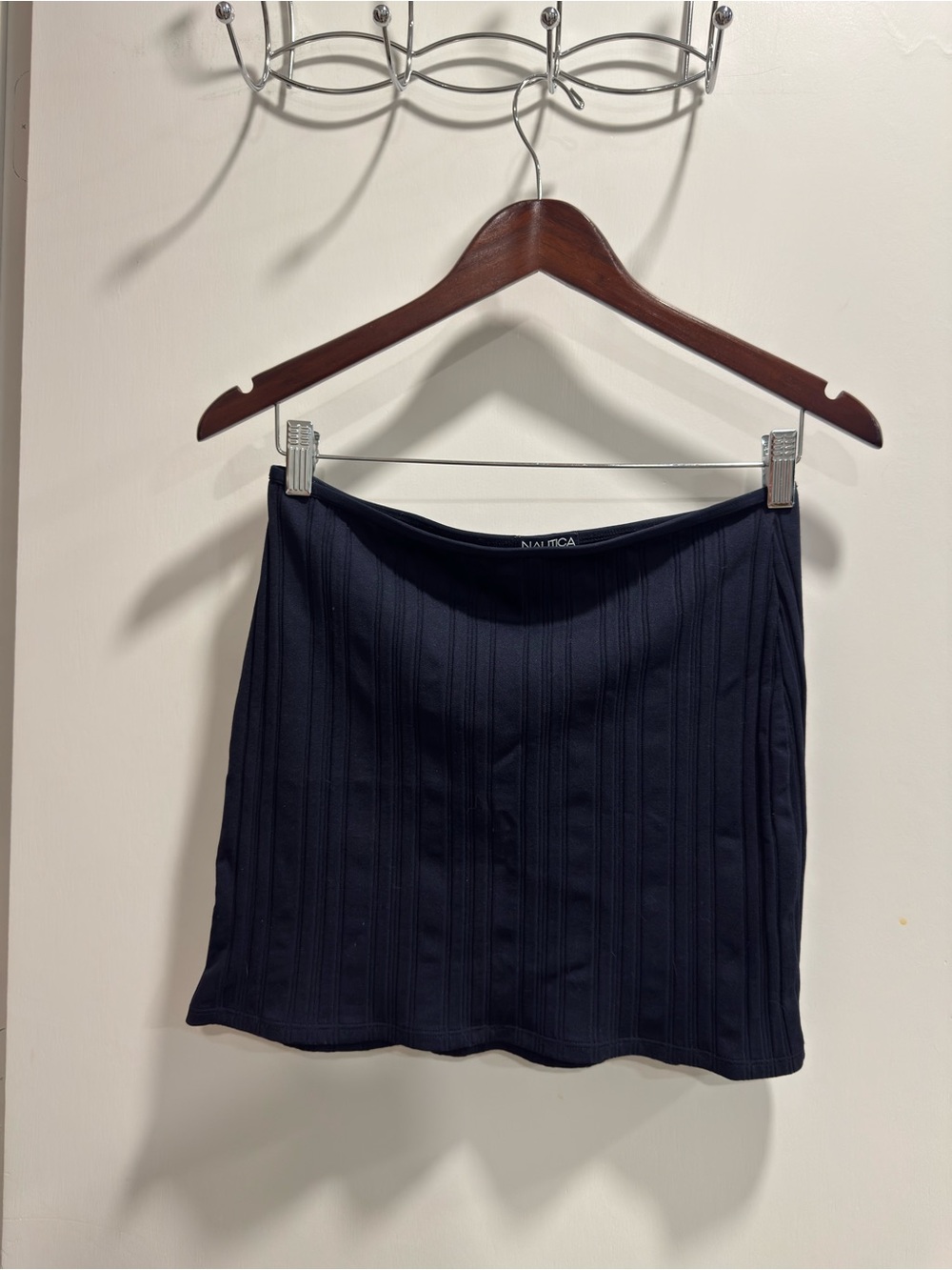 Vintage 90s Nautica Navy Ribbed Knit Skirt Minimalist Preppy